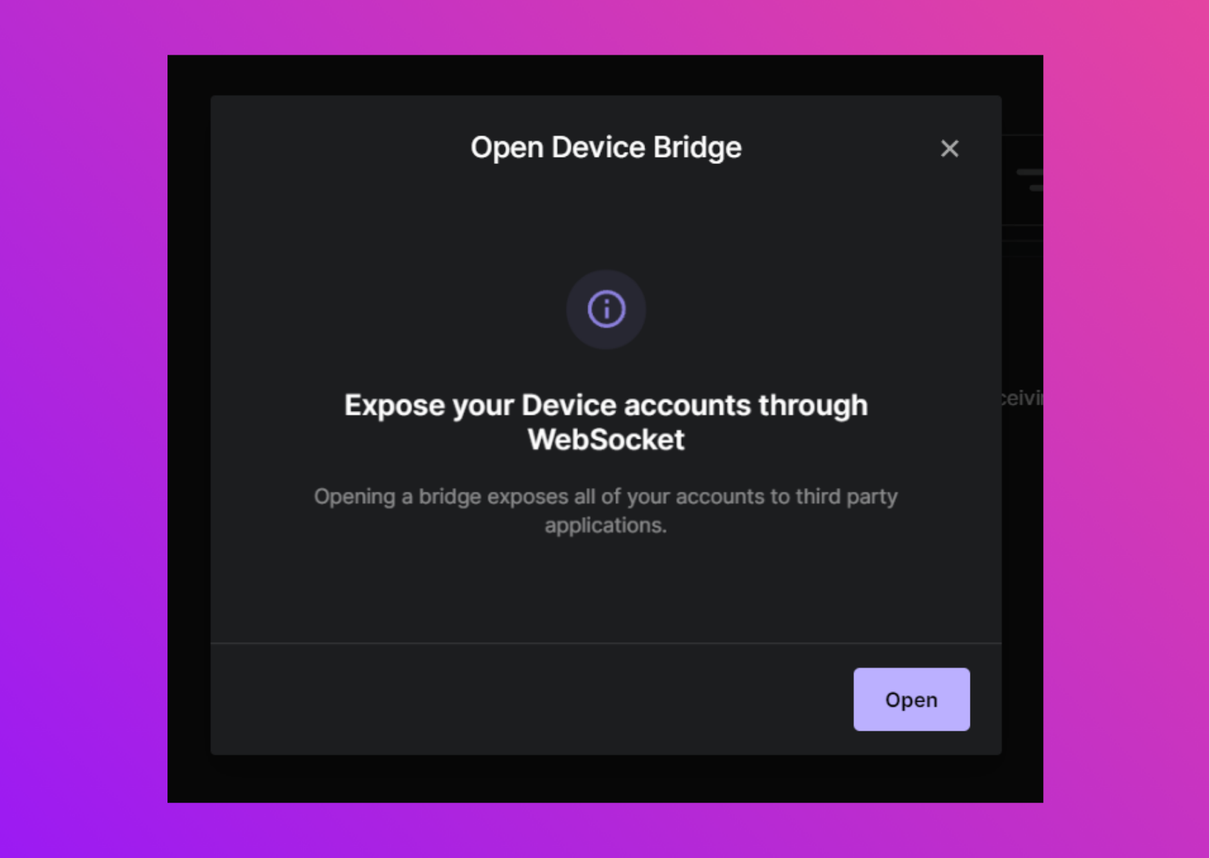 Screenshot Ledger Live open device bridge